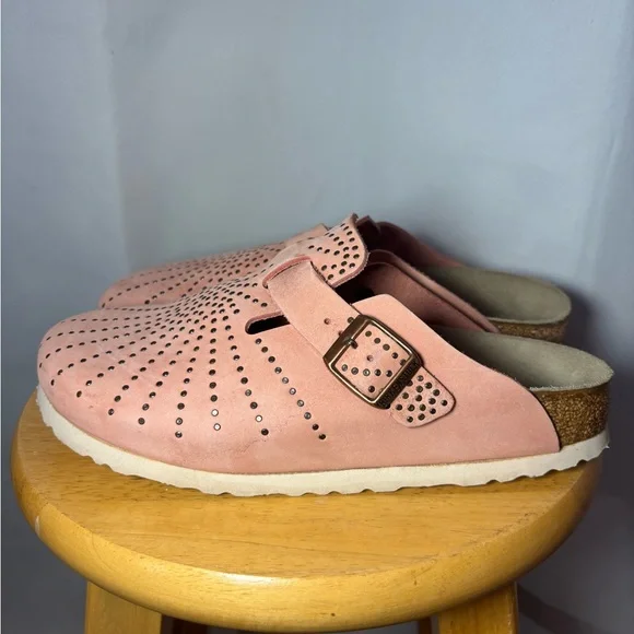 Birkenstock Boston Clogs Pink Suede Studded Grommet EU 39 Women 8 - Picture 4 of 7